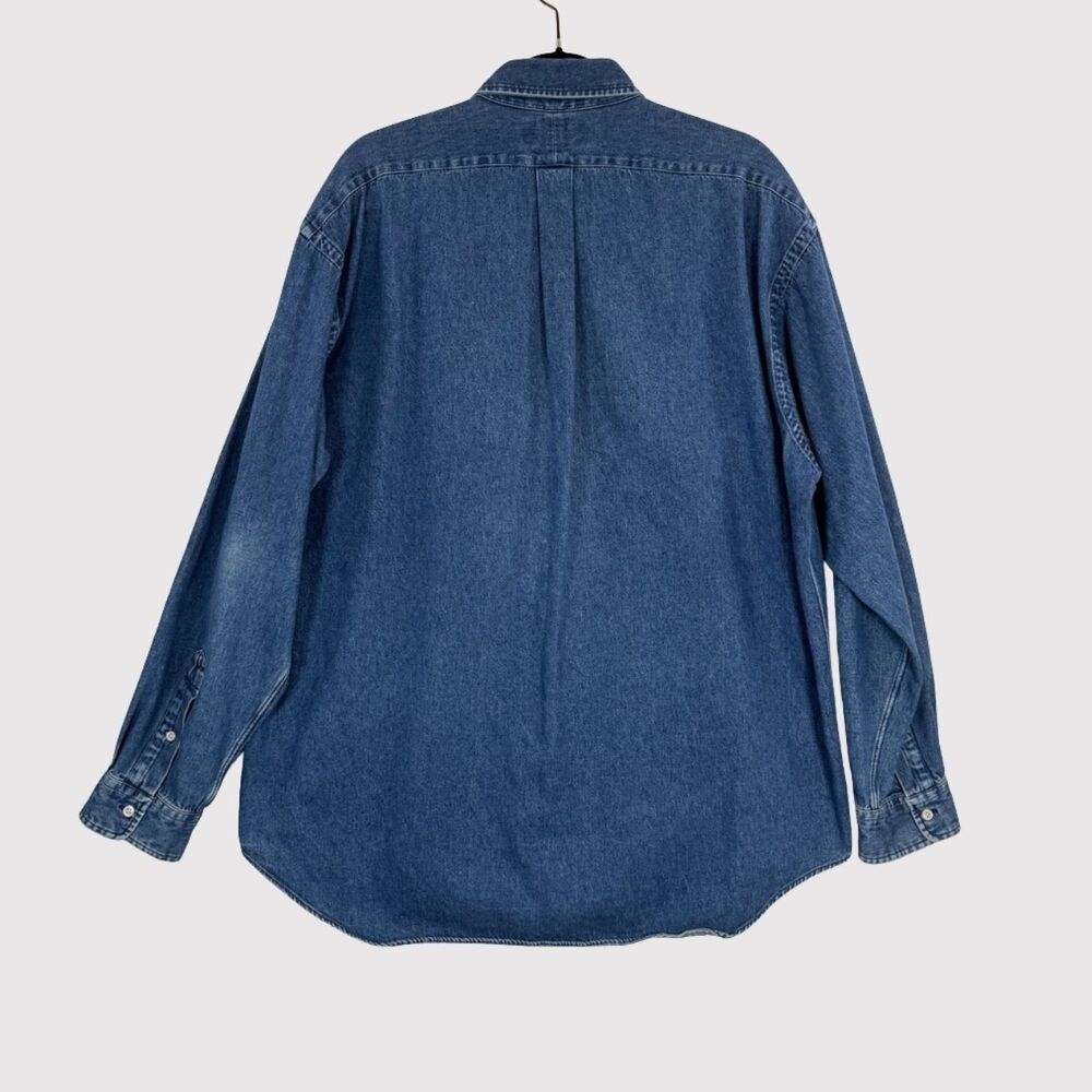 VINTAGE Ralph Lauren Mens Denim Shirt Blue Button Down Long Sleeve Pony 90s XL - Picture 2 of 10